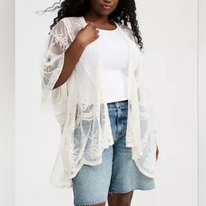 Torrid Cream Embroidered Mesh Ruana